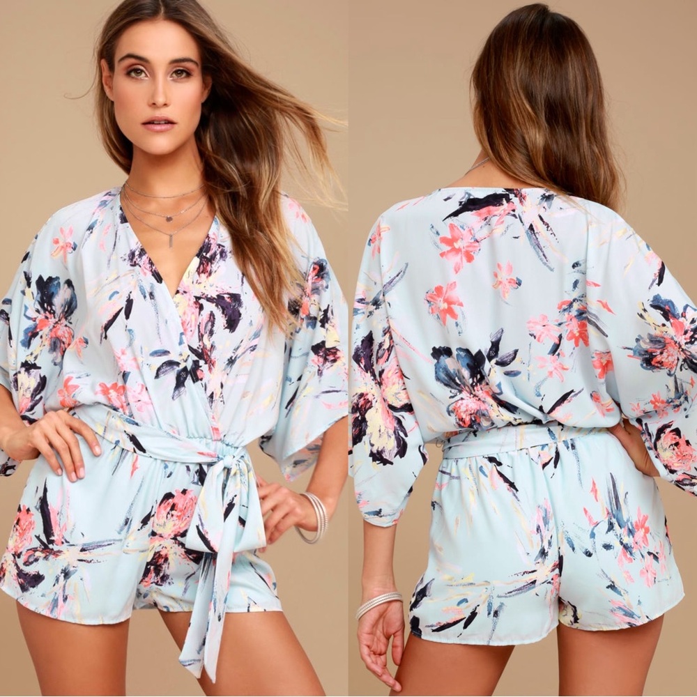 LULU’s - Paraiso Light Blue Print Romper